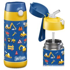 Detská termo fľaša z nerezovej ocele so slamkou JARLSON CHARLI Stavba 350 ml