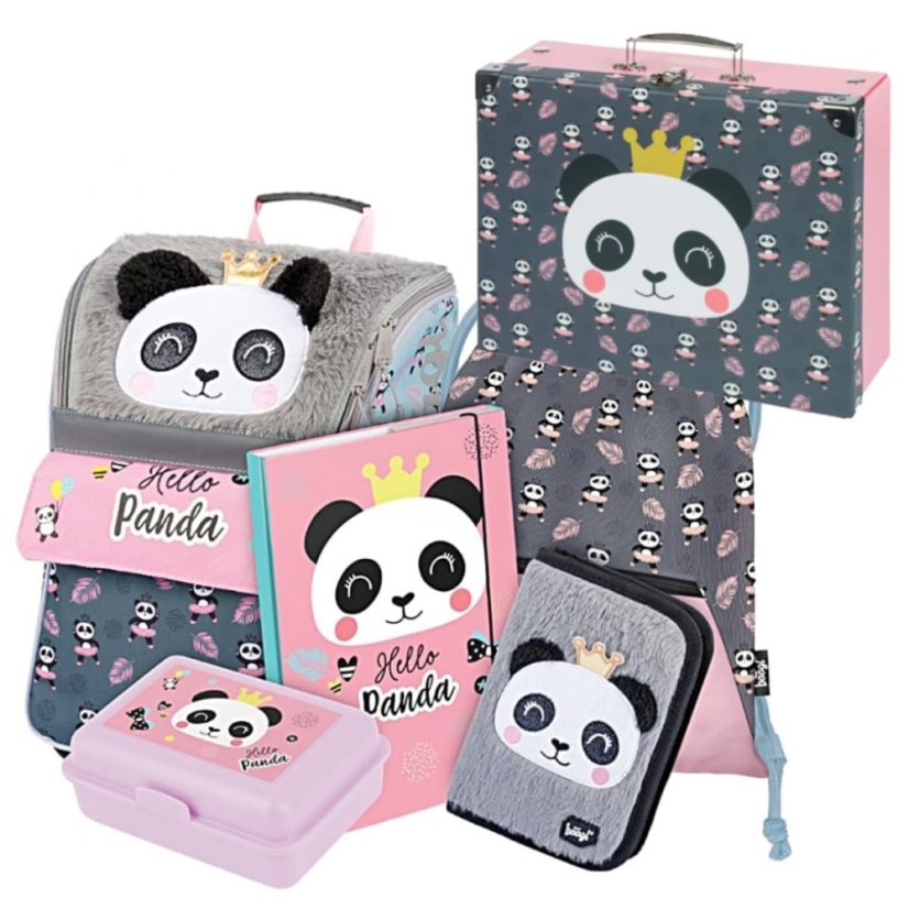 Školní aktovka v setu pro prvňáčky Baagl Zippy Panda - 6 dílů
