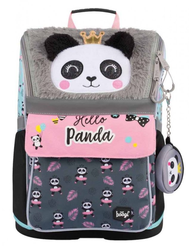 Školní aktovka v setu pro prvňáčky Baagl Zippy Panda - 7 dílů - láhev s brčkem