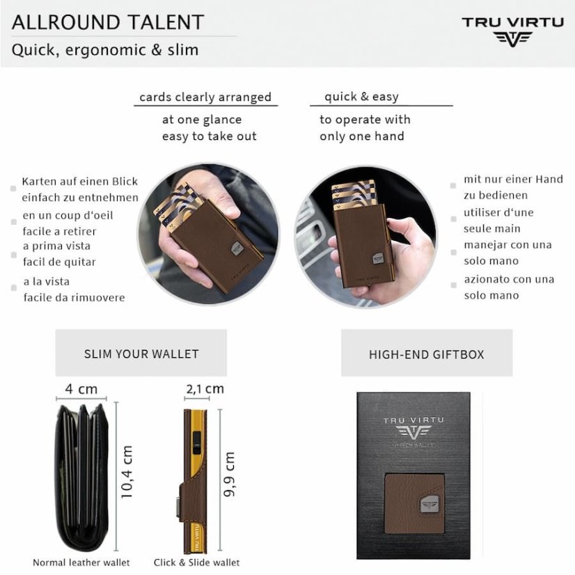 Vegan Bamboo peněženka TRU VIRTU CLICK & SLIDE - Brown bark/Gold
