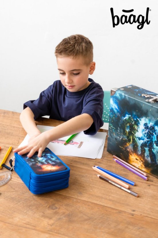 BAAGL Školní penál třípatrový Roboti - Baagl