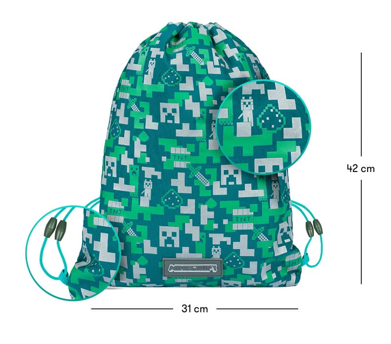 Školní set penál a sáček Baagl Minecraft Silver Creeper reflexní - 2 díly