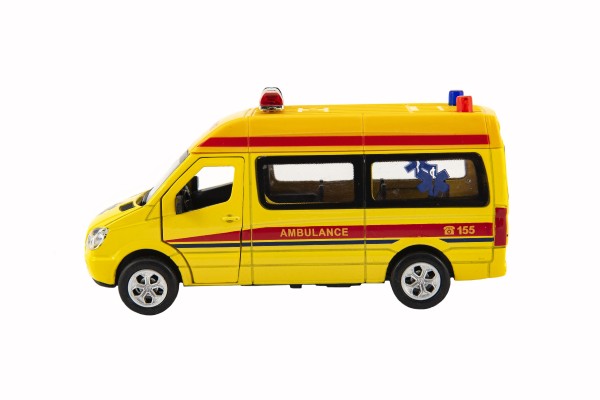 Auto ambulance na baterie se světlem se zvukem na zpětné natažení