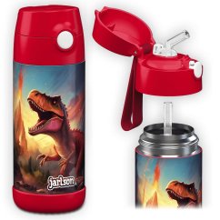 Dětská nerezová termoláhev s brčkem JARLSON CHARLI Dinosaurus II 350 ml