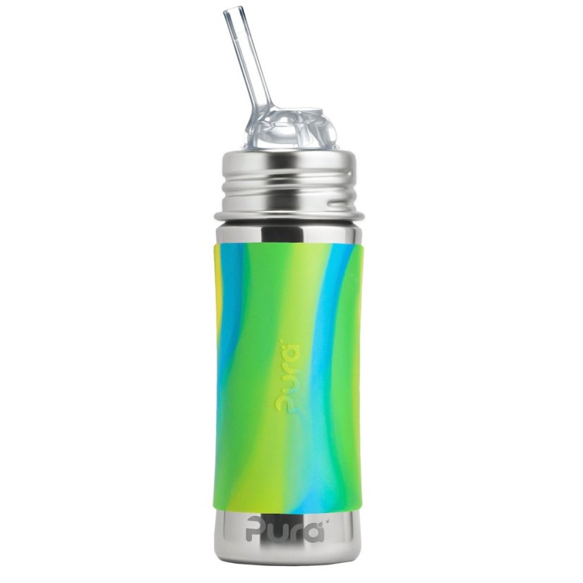 Nerezová láhev na pití Pura s brčkem 325 ml - zelená-aqua