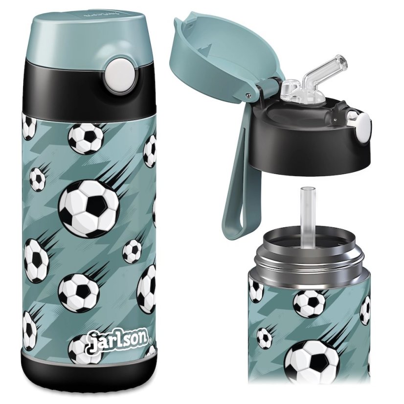 Dětská nerezová termoláhev s brčkem JARLSON CHARLI Fotbal 350 ml