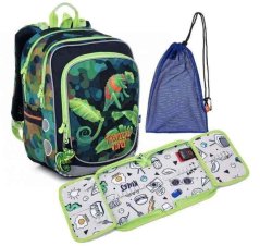 Školní batoh v setu Topgal s chameleony ENDY 22055 SET MEDIUM