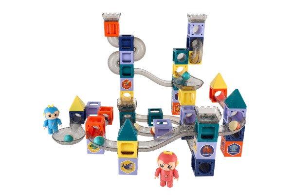 Kuličková dráha magnetická s figurkami plast 102ks v krabici 49x35x9cm - Teddies
