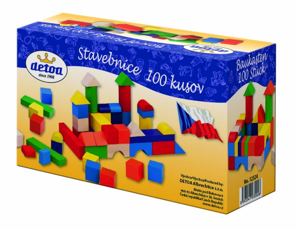 Kostky stavebnice dřevo 100ks v krabici 20x12x8cm - Detoa
