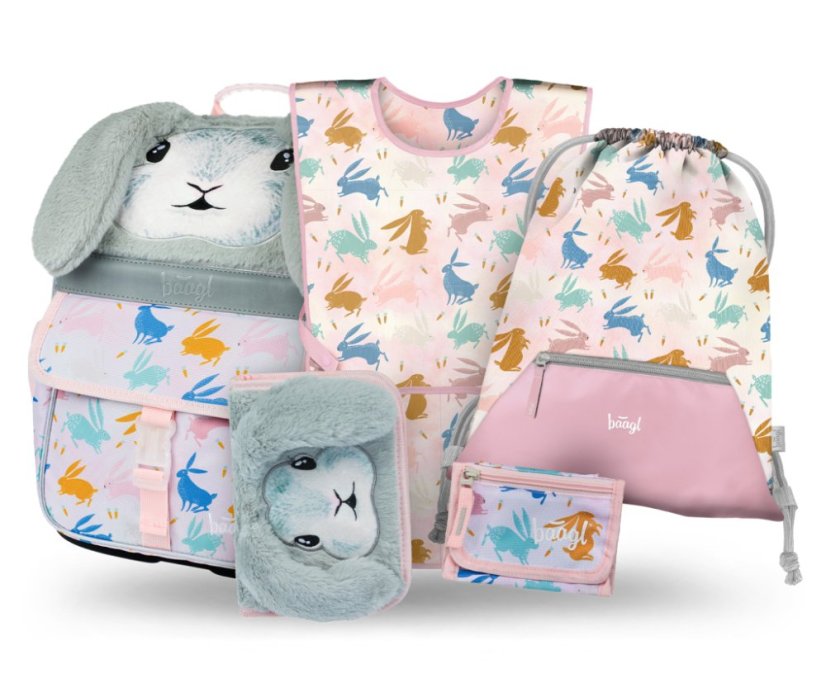BAAGL SET 5 Zippy Bunny: aktovka, penál, sáček, zástěra, peněženka - Baagl