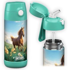 Detská termo fľaša z nerezovej ocele so slamkou JARLSON CHARLI Kôň II 350 ml
