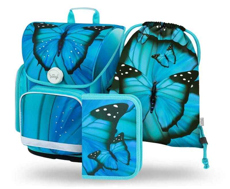 Školní aktovka v setu pro prvňáčky Baagl Ergo Butterfly - 3 díly
