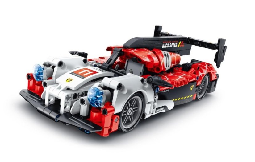 Stavebnice iM.MASTER závodní auto plast 472 dílků na zpětné natažení v krabici 31x23x6,5cm