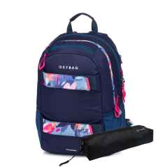 Študentský batoh + puzdro OXY Sport Flowers Blue