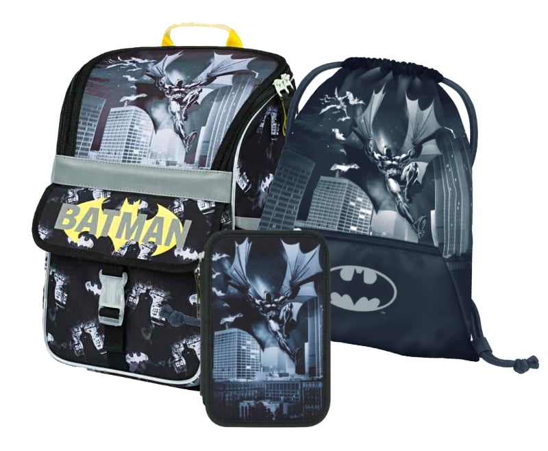 Školní aktovka v setu Baagl Zippy Batman Dark City - 3 díly