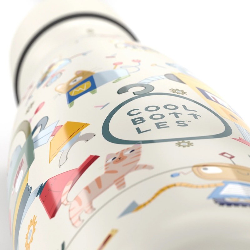 Dětská nerezová termolahev COOL BOTTLES Kids Messy Robots třívrstvá 350ml 3D