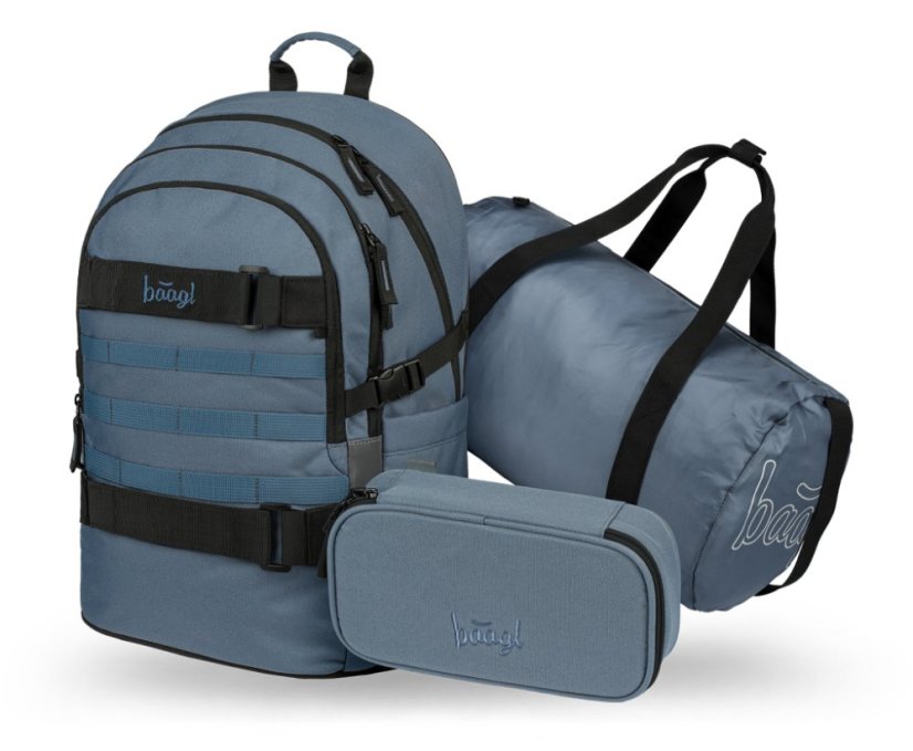 BAAGL SET 3 Skate Dust Blue: batoh, penál, sportovní taška - Baagl