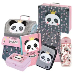 Školská aktovka v sete pre prváčikov Baagl Zippy Panda - 7 dielov – fľaša so slamkou