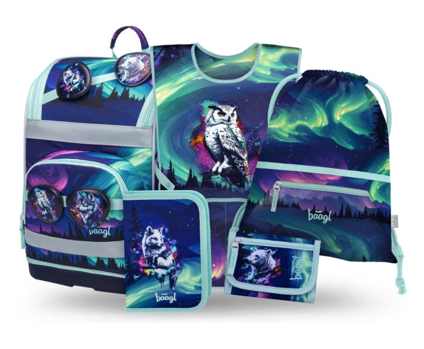 BAAGL SET 5 Zippy Plus Aurora: aktovka, penál, sáček, zástěra, peněženka GRS - Baagl