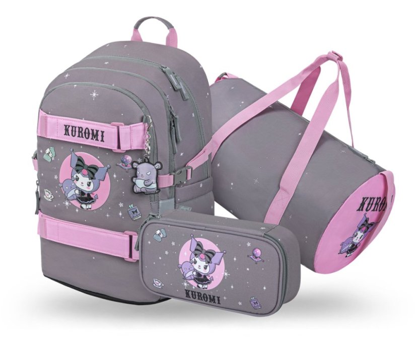 BAAGL SET 3 Skate Kuromi Grey: batoh, penál, sportovní taška GRS - Baagl