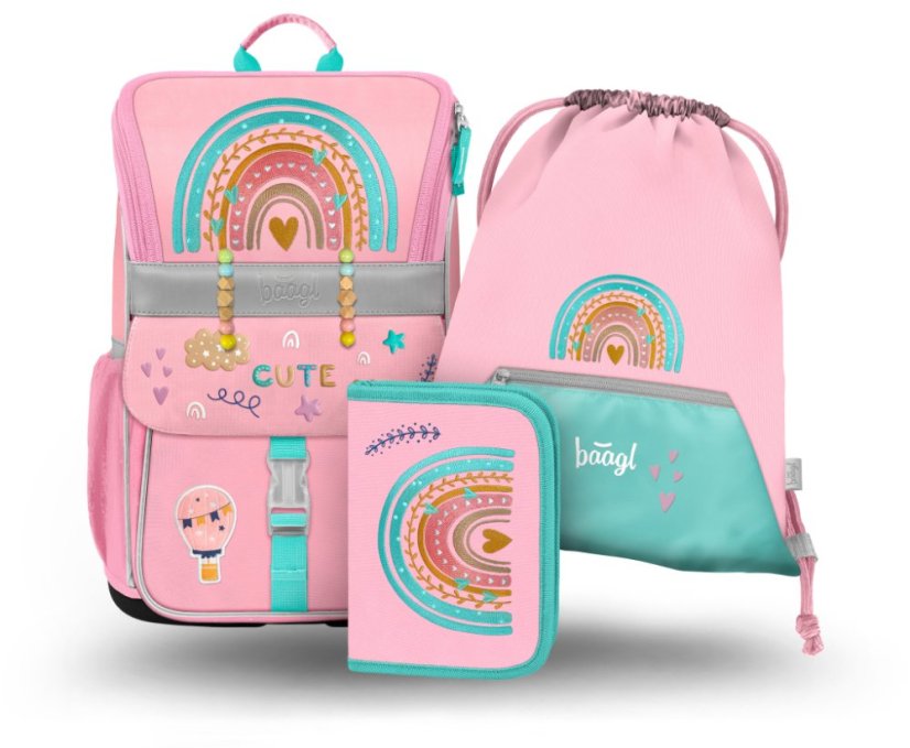 BAAGL 3 SET Zippy Duha růžový: aktovka, penál, sáček - Baagl
