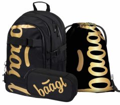 Školní batoh v setu Baagl skate Gold - 3 díly