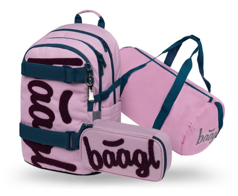 BAAGL SET 3 Skate Rose: batoh, penál, sportovní taška GRS - Baagl