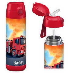 Detská termo fľaša z nerezovej ocele so slamkou JARLSON CHARLI Hasiči 500 ml