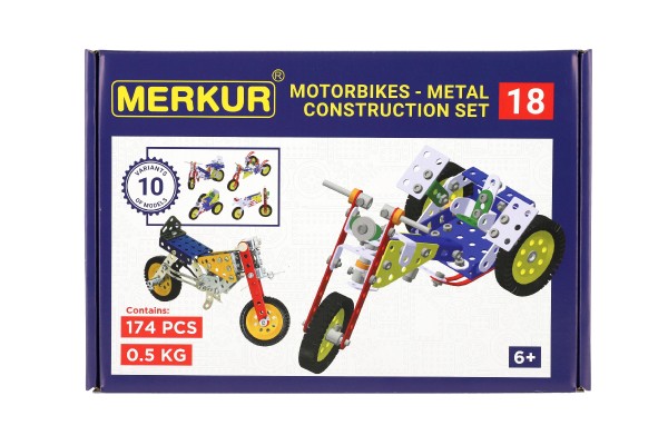 Stavebnice MERKUR 018 Motocykly 10 modelů 182ks v krabici 26x18x5cm - Merkur Toys
