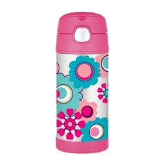 Detská termoska Funtainer so slamkou 355 ml - kvety