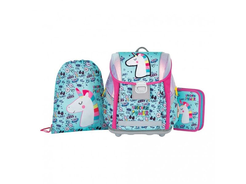 Školní aktovka v setu pro prvňáčky Oxybag PREMIUM LIGHT Unicorn iconic - 3 díly