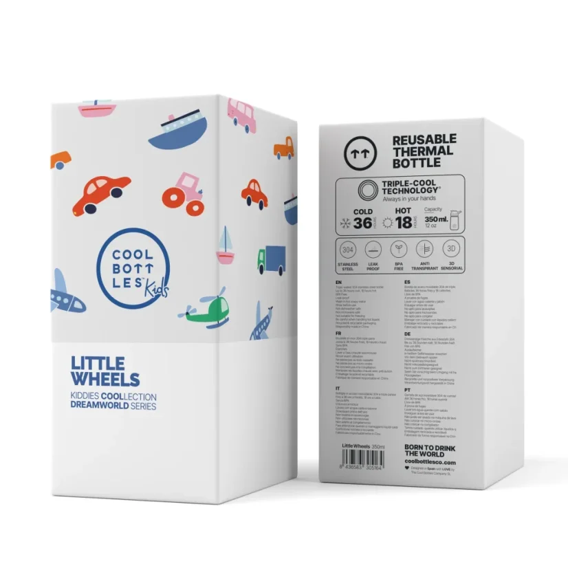 Dětská nerezová termoláhev COOL BOTTLES Kiddie Little Wheels 350 ml 3D