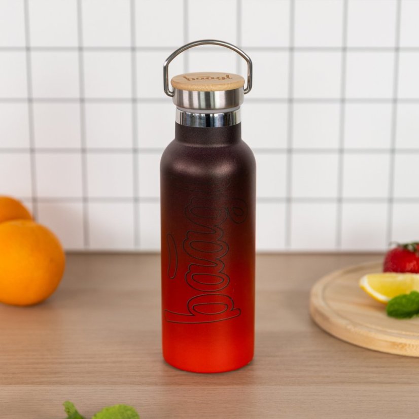 BAAGL Termoláhev s bambusovým víčkem Gradient červeno-černá, 500 ml - Baagl