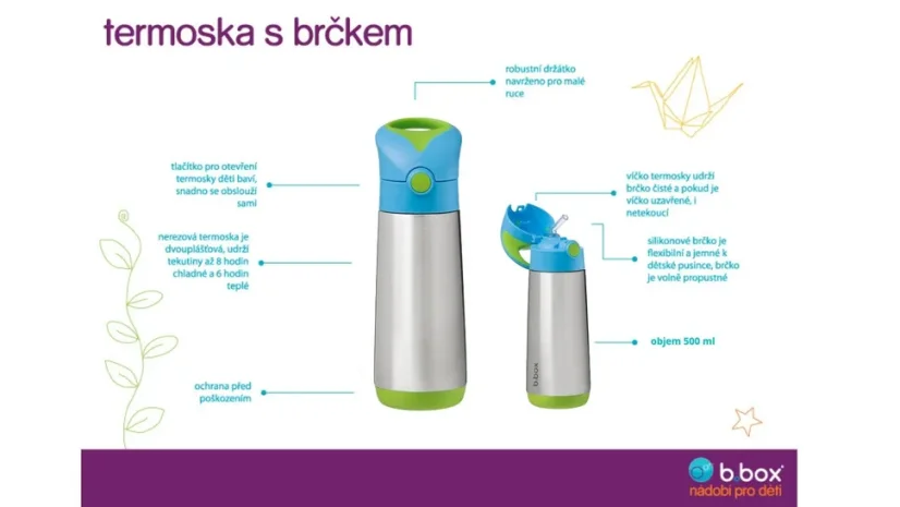B.Box termoska na pití s brčkem 500 ml – indigo/růžová