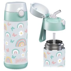 Detská termo fľaša z nerezovej ocele so slamkou JARLSON CHARLI Dúha 350 ml