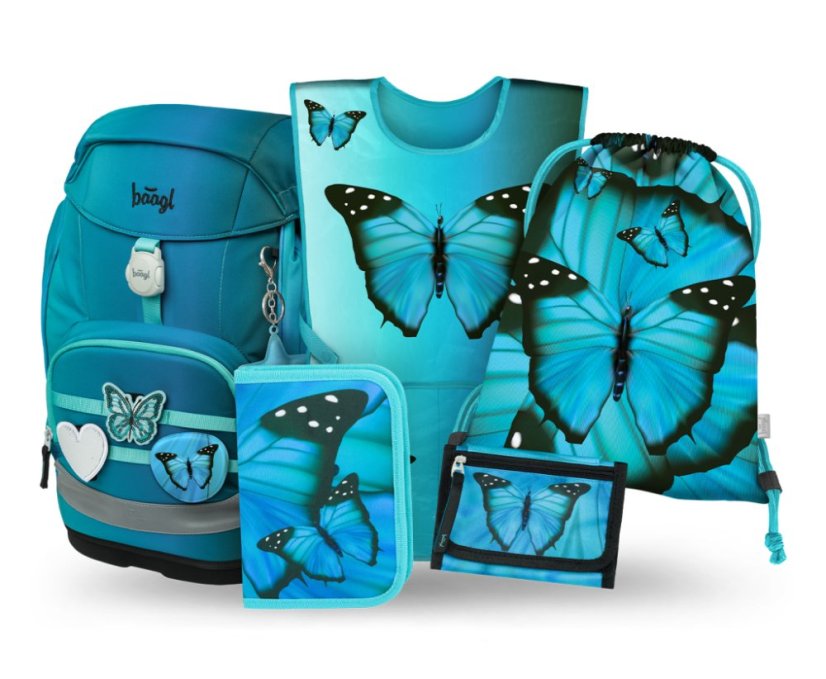 BAAGL SET 5 Airy Plus Butterfly: batoh, penál, sáček, zástěra, peněženka - Baagl