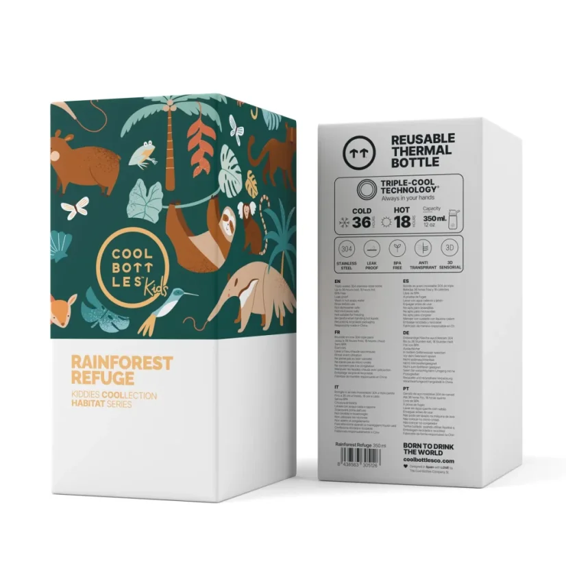 Dětská nerezová termoláhev COOL BOTTLES Kiddie Rainforest Refuge 350 ml 3D