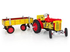 Traktor Zetor s valníkem červený na klíček kov 28cm Kovap v krabičce - Kovap