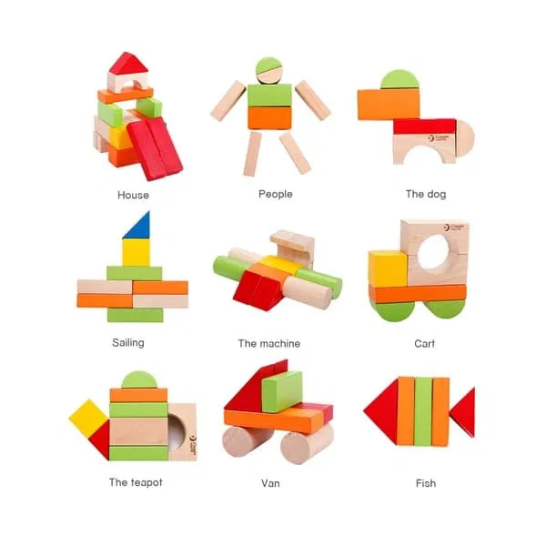 Kostky dřevěná stavebnice a vkládačka 100 ks