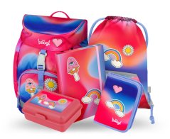 BAAGL SADA 5 Airy Dúha červený: batoh, peračník, vrecko, dosky, peňaženka - Baagl