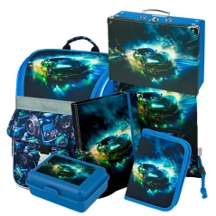 BAAGL 6 SET Zippy Závodní auto: aktovka, penál, sáček, desky A4, box, kufřík