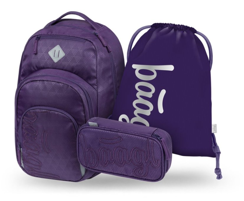 BAAGL SET 3 Coolmate Plum: batoh, penál, sáček - Baagl