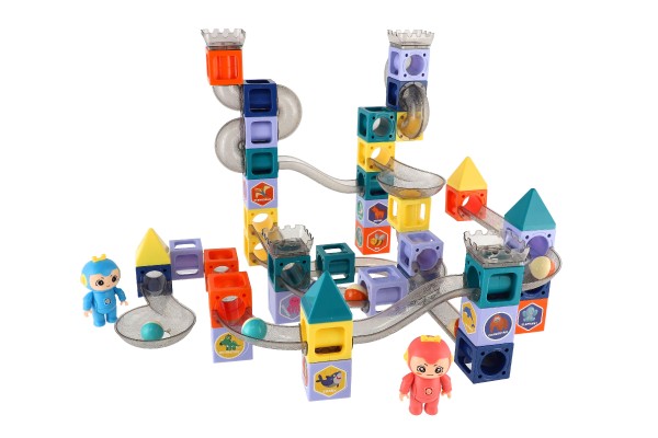 Kuličková dráha magnetická s figurkami plast 102ks v krabici 49x35x9cm - Teddies
