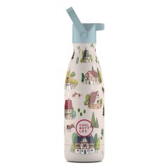 Detská termo fľaša z nerezovej ocele COOL BOTTLES Kids Tudor Village trojvrstvová 350ml 3D