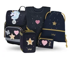 BAAGL SET 5 Ergo Unicorn Gold: aktovka, 3patrový penál, sáček, zástěra, peněženka