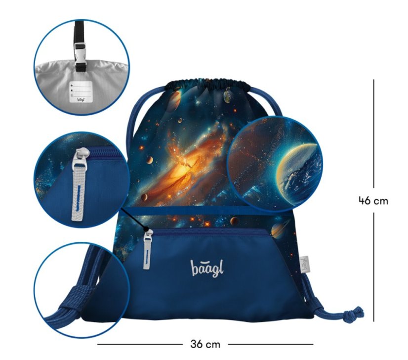 BAAGL SET 5 AIRY Vesmír: batoh, penál, sáček, zástěra, peněženka - Baagl