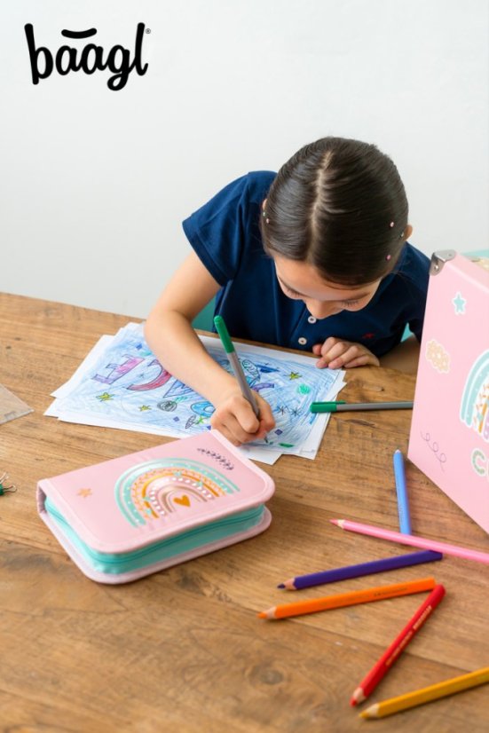 BAAGL 3 SET Zippy Duha růžový: aktovka, penál, sáček