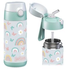 Detská termo fľaša z nerezovej ocele so slamkou JARLSON CHARLI Dúha 350 ml