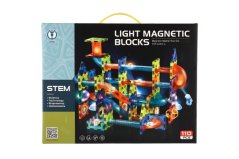 Magnetická stavebnica 126 ks – dráha pre guličky so svetlom
