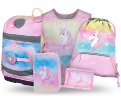 BAAGL SET 5 Zippy Plus Rainbow Unicorn: aktovka, penál, sáček, zástěra, peněženka - Baagl